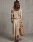 Luciana | Bias Fall Satin Skirt Knit Layer Set
