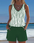 Mia | Casual Two Piece Printed V-Neck Swimsuit with Pockets