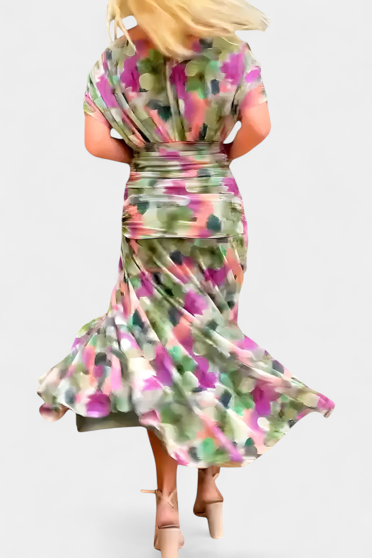 Karen | Long Floral Dress with V-Neck