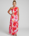 Taya | One Shoulder Pleated Bodice Midi Dress
