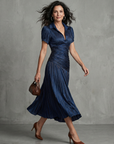 Theodora | Pleated Waistline Stripe Midi Dress