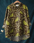 Nora | Women's Vintage Floral Birds Art Print Casual Shirt