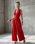 Vincenza | Deep V Waist Defined Wide Leg Jumpsuit