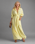 Zelith | Belted Collared Flowing Long Sleeve Midi Dress