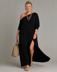 Asterelle | One Shoulder Side Slit Flowing Midi Dress