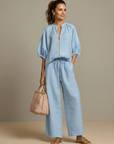 Natalia | Zip Front Blouson Top Wide Leg Set