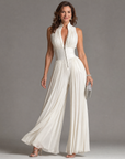 Zakira | Pleated Halter Neck Wide Leg Jumpsuit