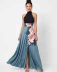 Olympas | Halter Bodice Floral Skirt Maxi Dress