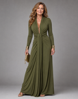 Vimmer | Draped Deep V Neck Long Sleeve Maxi Dress