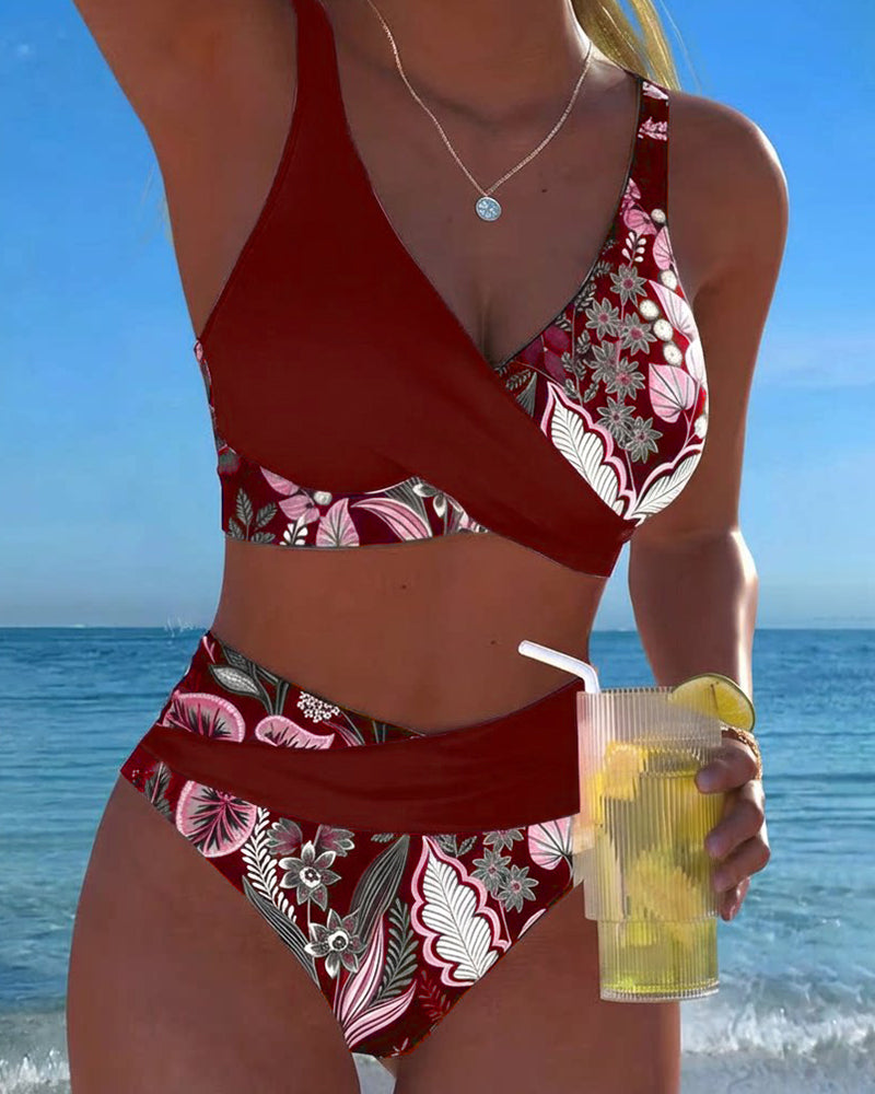 Bikini Contrast Color Fashion Flower