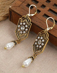 Vintage Golden Inlaid Pearl Earrings