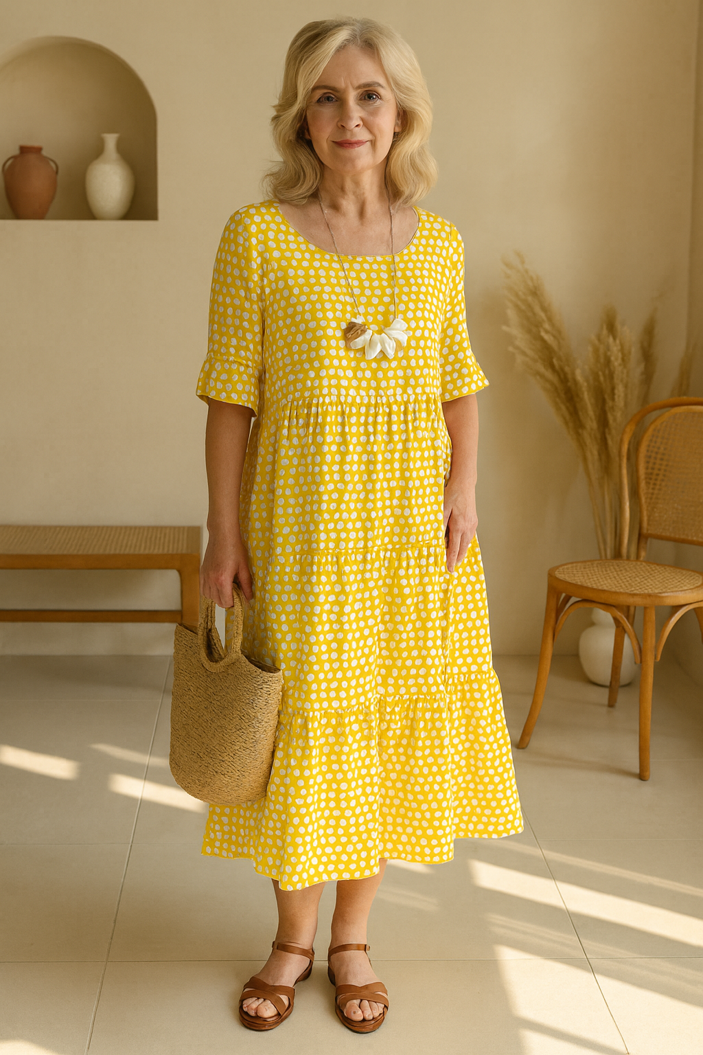 Noémie™ — Elegant Natural Midi Dress