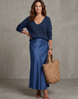 Luciana | Bias Fall Satin Skirt Knit Layer Set