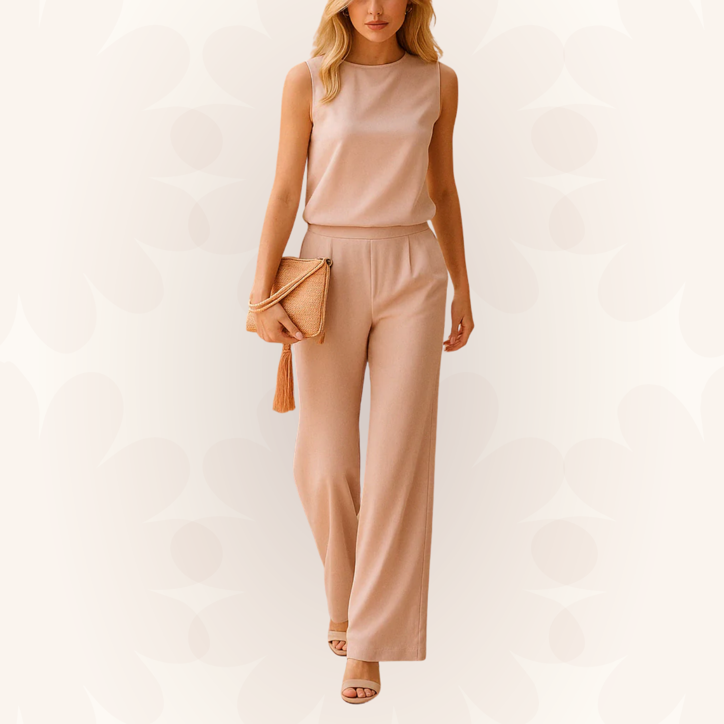Women’s Wide Leg Jumpsuit – Round Neck Mid-Waist Fit for Elegant Styling