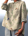 Lorelai | Boughs And Robin Birds Pattern Printed Women's Casual  Shirt