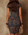 Zaya™ | Retro Paisley Print Ruched Bodycon Mini Dress