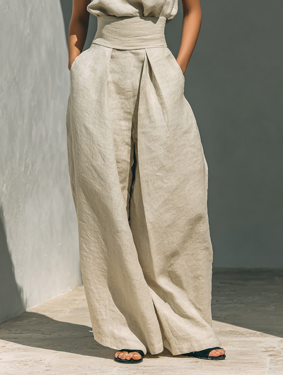 Marieta | Minimalist Set of Sleeveless Blouse and Wide Pants