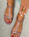 Metallic Flat Sandals with T-Straps