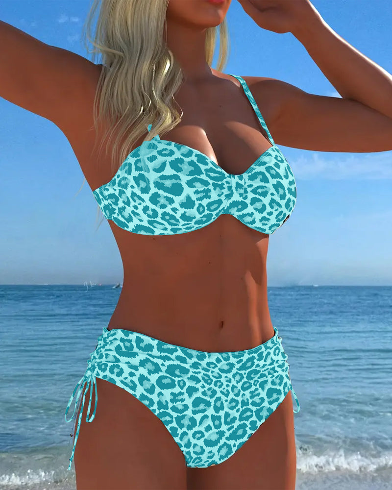 Two-Piece Swimsuit with Knot and Leopard Print
