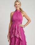 Orea | High Neck Gathered Ruffle Layers Maxi Dress