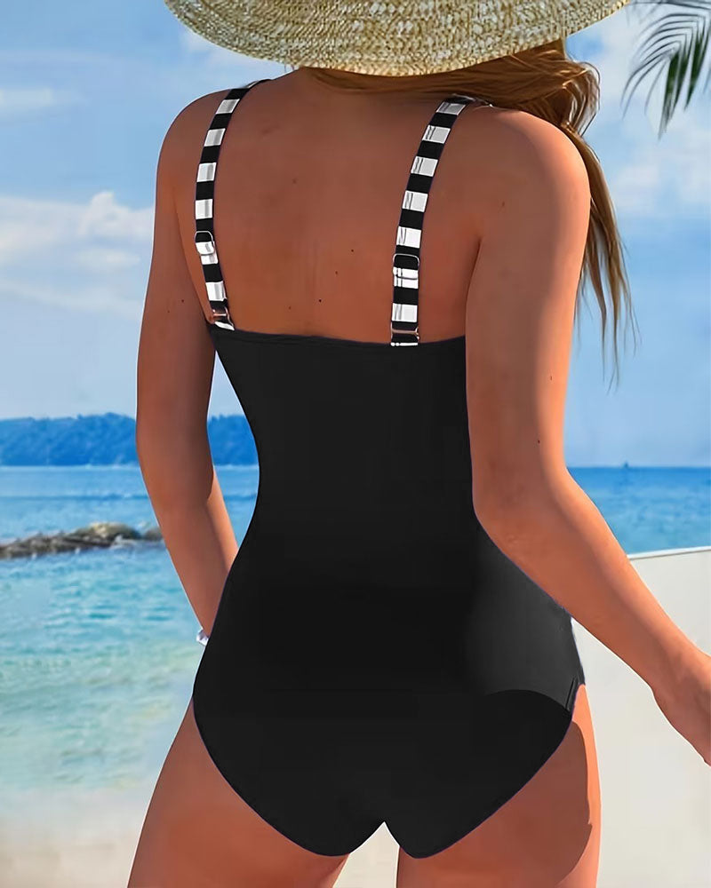 Striped Color Block Swimsuit