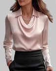 Rose | Women’s Draped Neck Long Sleeve Satin Blouses