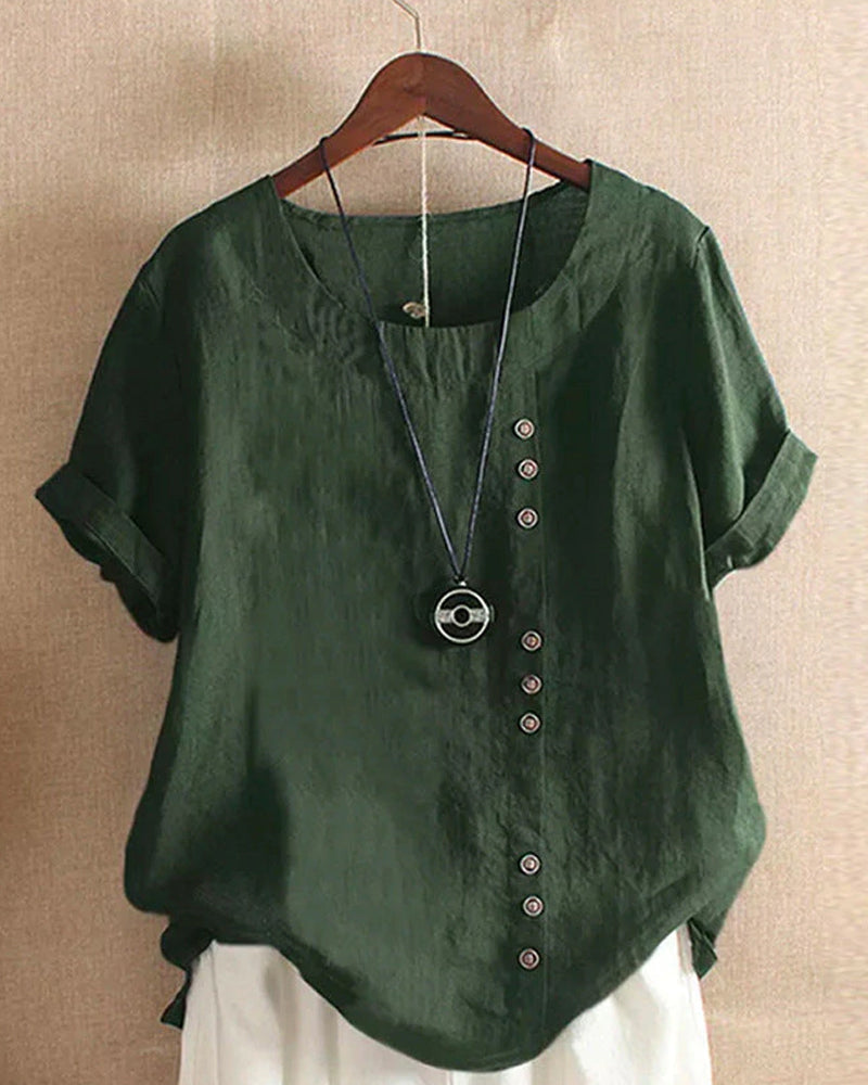 Beatrice | Women Button Detail Casual Short Sleeve Blouse