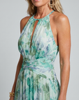 Portia | Pleated Halter Soft Floral Pattern Midi Dress