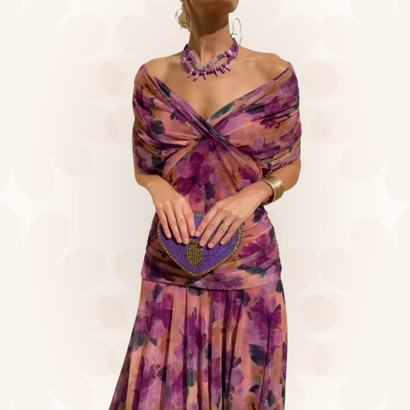 Karen | Long Floral Dress with V-Neck