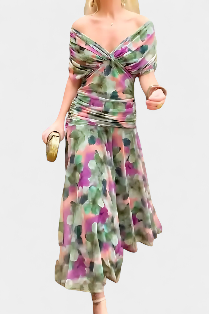 Karen | Long Floral Dress with V-Neck