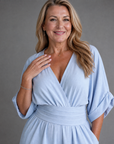 Emene | Draped V Neck Wide Leg Relaxed Jumpsuit