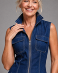 Samantha | Zip Front Sleeveless Denim Wide Leg Jumpsuit