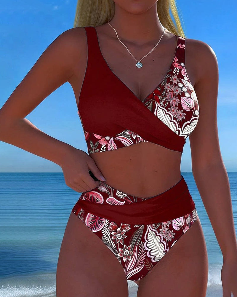 Bikini Contrast Color Fashion Flower