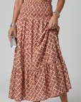 Amira | Cross Halter Geometric Print Cutout Midi Dress