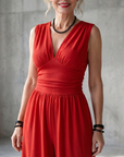 Vincenza | Deep V Waist Defined Wide Leg Jumpsuit