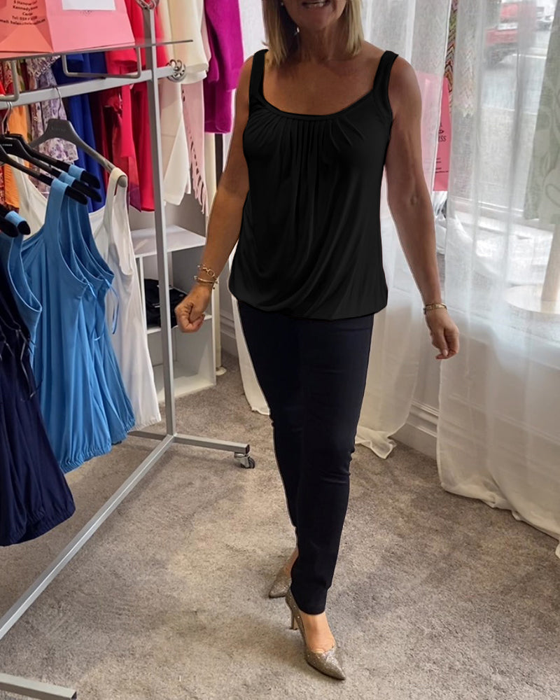 Marie | Pleated Real Relaxed Sleeveless Top