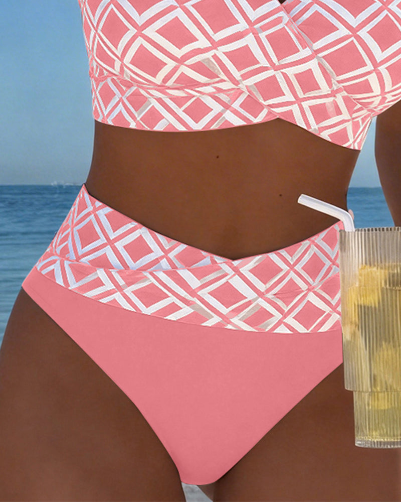Two-Piece Bikini with Bra Cut and Diamond Pattern