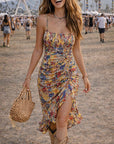 Aura™ | Boho Floral Ruched Midi Dress