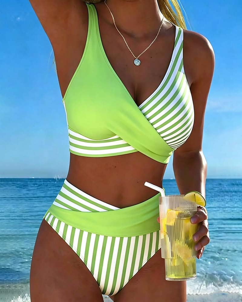Bikini Crossed Stripes Printed