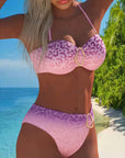 Halter Neck Swimsuit with Leopard Print and Gradient