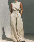 Marieta | Minimalist Set of Sleeveless Blouse and Wide Pants