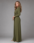 Vimmer | Draped Deep V Neck Long Sleeve Maxi Dress