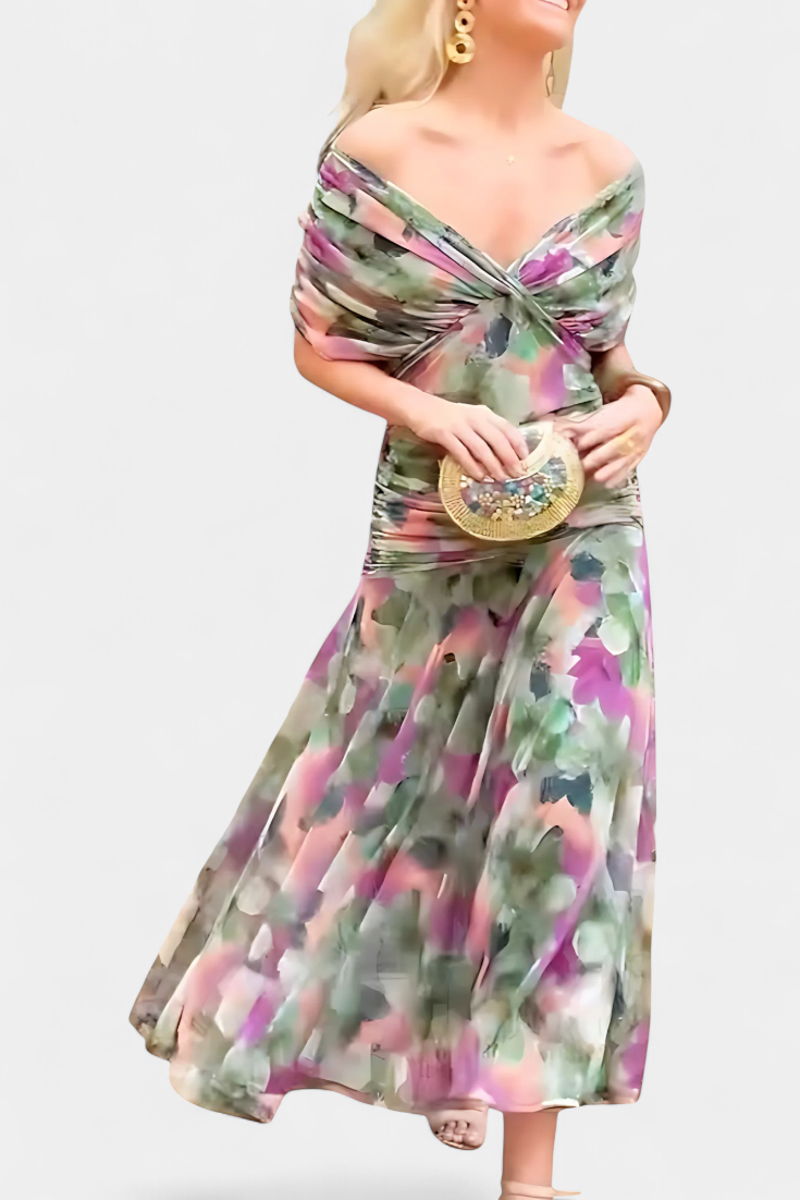 Karen | Long Floral Dress with V-Neck