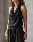 Yvaine | Drape Neck Fluid Top Wide Leg Set