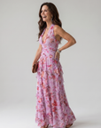 Nori | Halter Neck Ruched Bodice Floral Maxi Dress