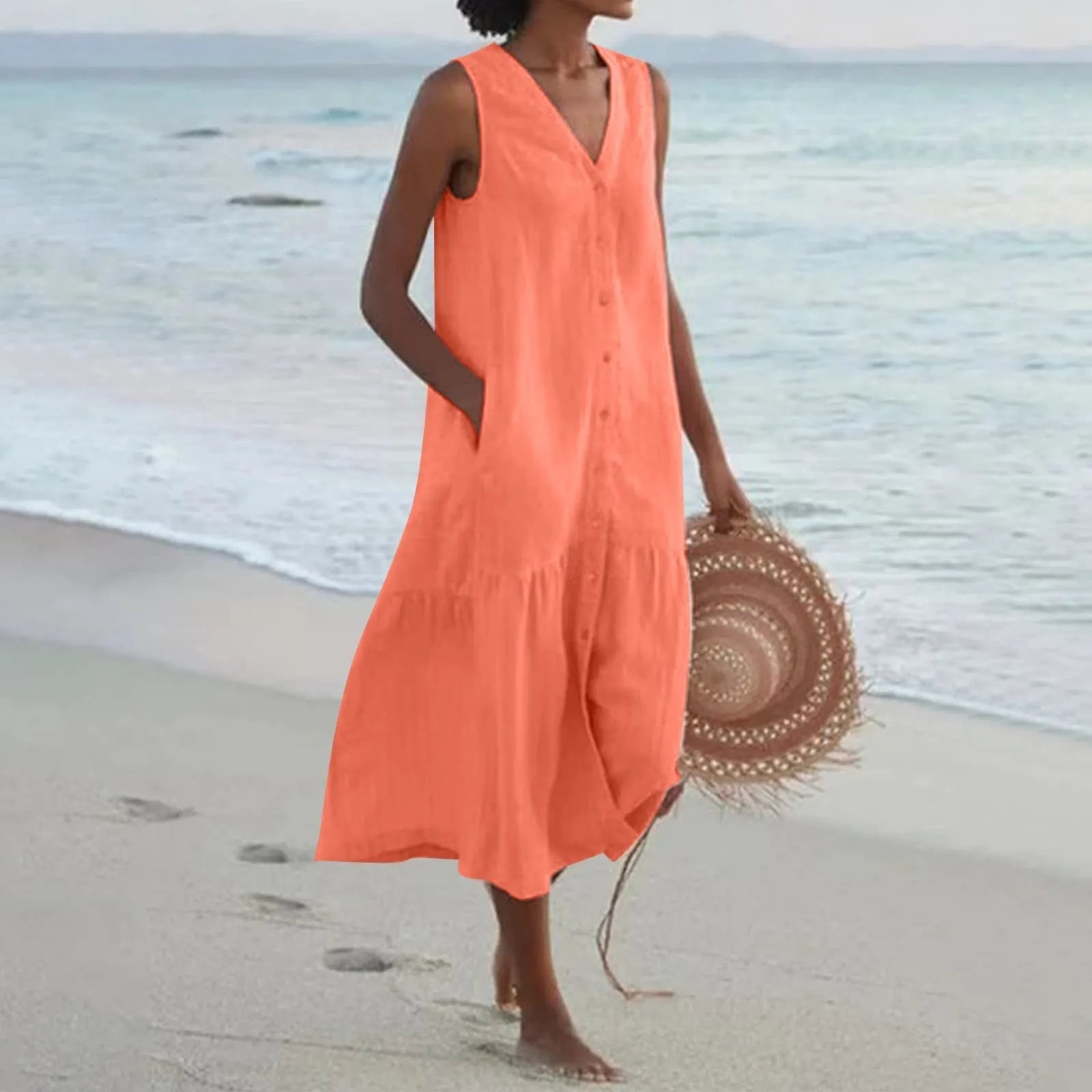 Samantha | Women Lena Summer V Neck Midi Dress