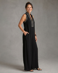 Velmira | Embroidered V Neck Sleeveless Wide Leg Jumpsuit