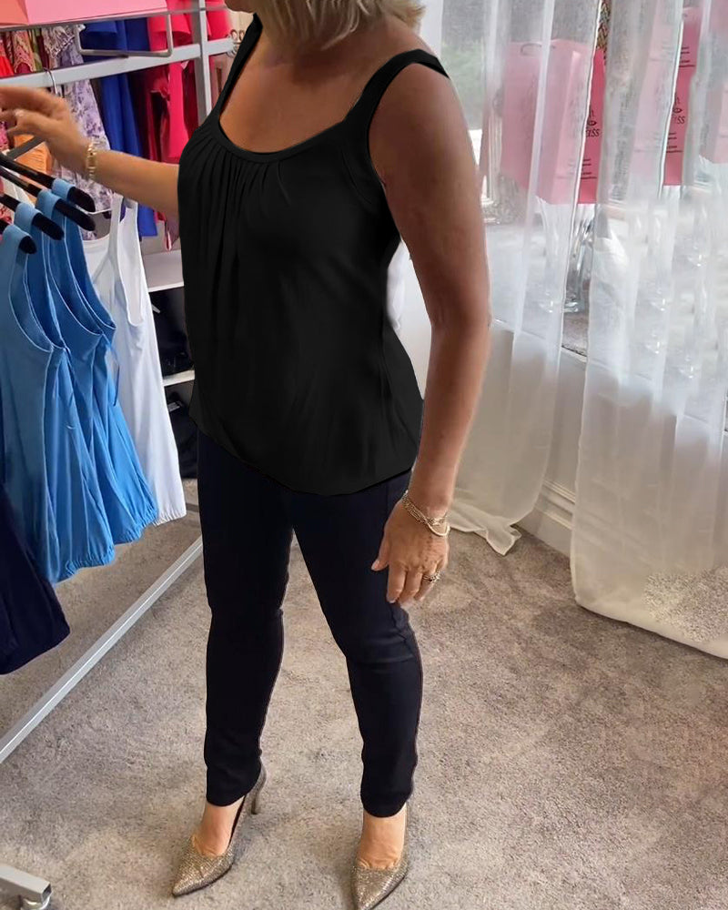 Marie | Pleated Real Relaxed Sleeveless Top