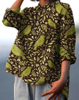 Nora | Women's Vintage Floral Birds Art Print Casual Shirt