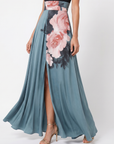 Olympas | Halter Bodice Floral Skirt Maxi Dress